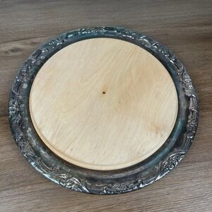 Vtg Silver Plated Round Serving Tray Ornate Floral Design Decorative Tableware